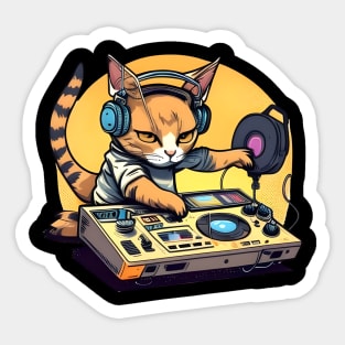 Funny Cat DJ Colorful - DJ Cat Is In The House Sticker